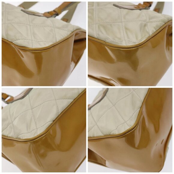 PRADA Quilted Hand Bag Nylon Beige Silver Auth - Picture 16 of 16